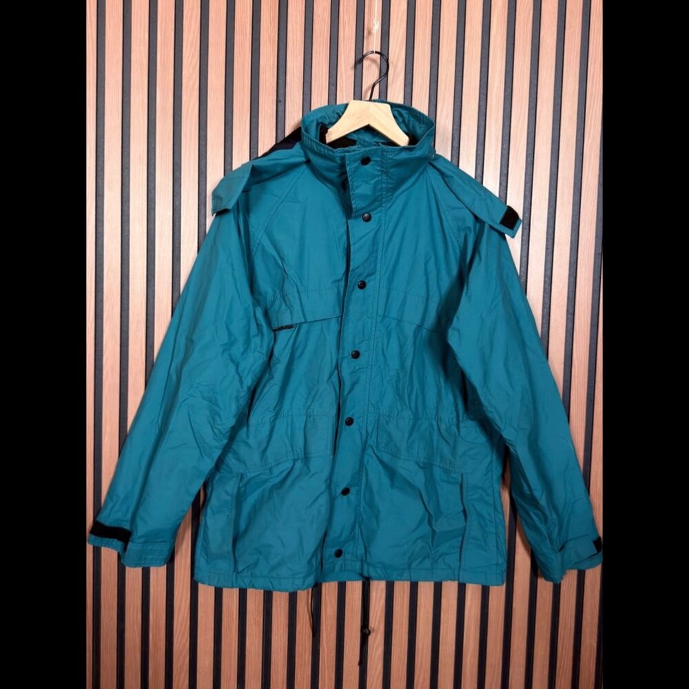 REI Jacket Medium Mens Blue Gore-Tex Button Snap Nylon Rain Coat